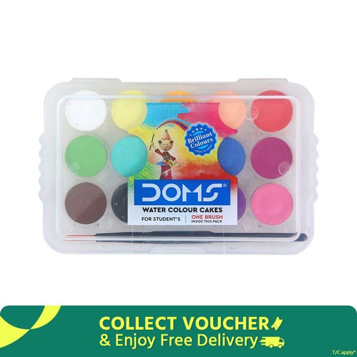 Doms Non-Toxic 15mm Water Colour Cake Set with Paint Brush and Plastic Case