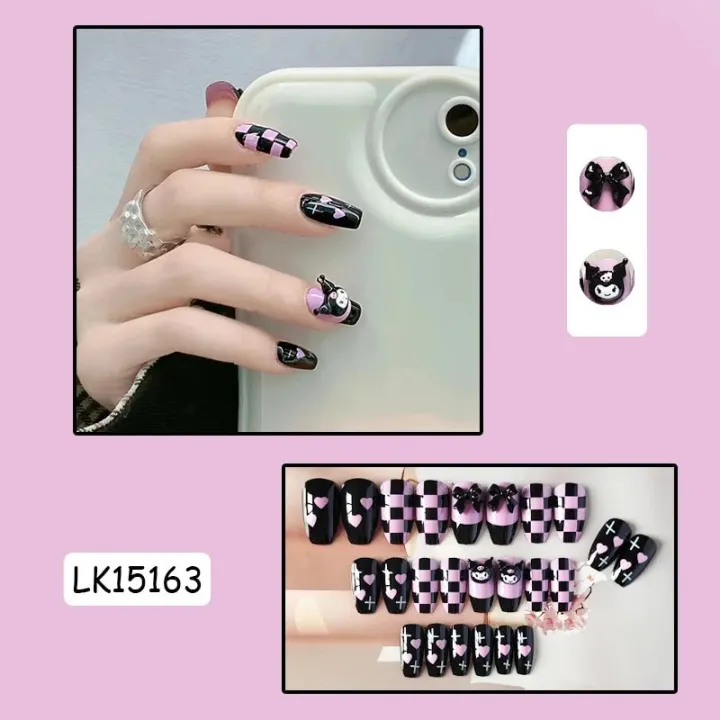 Kawaii%2024Pcs/box%20False%20Nails%20Sanrio%20Kuromi%20Anime%20Wearable%20Press%20On%20Nail%20Tips%20with%20Glue%20Beauty%20Fashion%20Detachable%20Nail%20Art%20-%20Image%206