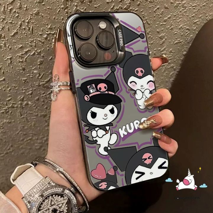 Cartoon Sanrio Cute Kuromi Phone Case Compatible for IPhone 11 15 12 13 14 Pro Max X XS Max XR Luxury Plating Metal Button Lovely Kuromi Silicone Shockproof Soft Cover