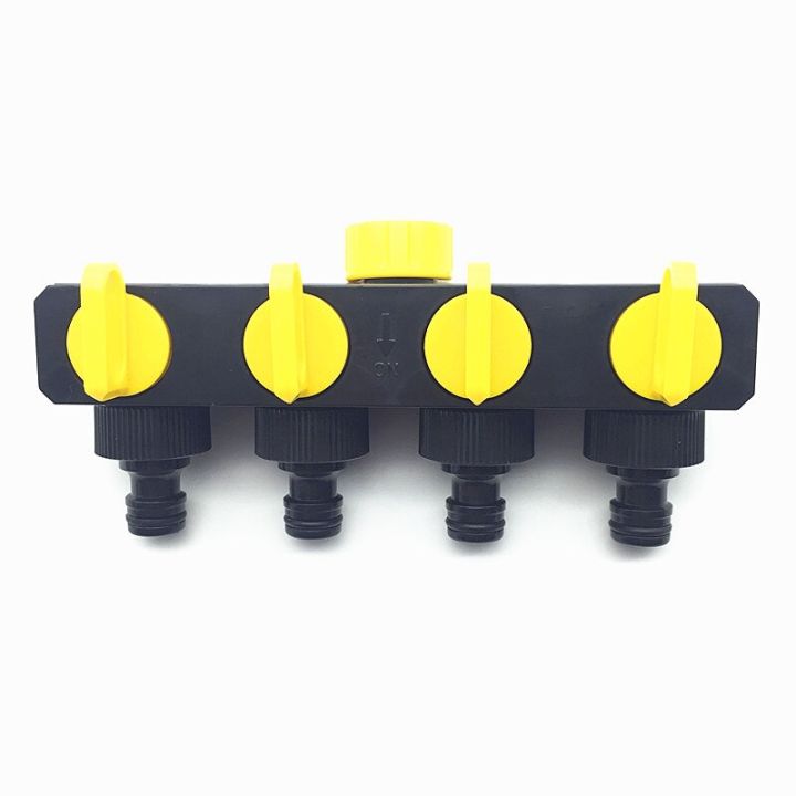 4-Ways Hose Splitter Quick Connector with Valve for Irrigation Hose and Water Tap Connector, Converts a Single Tap into 4 (four) Output Channels Agriculture Drip Irrigation Water Connector.