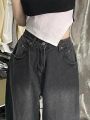 Large Size Straight Jeans for Fat Girls Spring and Autumn New American StylevibeFenggao Street Slimming and Wide Leg Mop Pants. 