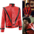 Rare Classic MJ MICHAEL JACKSON Thriller Night Red Leather Jacket For Fans Best Halloween Costume Christmas Gift in 1980s.