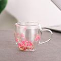 Double Wall Glass Cup Creative With Handles Heat Resistant Mug Dried Flower Filler Coffee Mug.