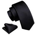Business Black Silk Ties For Men Classic Solid High Quality Woven Pocket Square Cufflinks Sets Party Formal Designer Barry.Wang. 