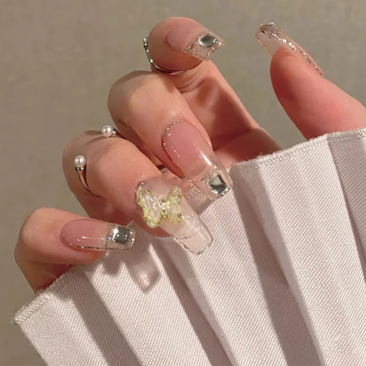 24pcs%20French%20False%20Nails%20with%20Black%20Bowknot%20Design%20Korean%20Style%20Girl%20Women%20Manicure%20Set%20Press%20on%20Nail%20Sweet%20Nail%20Patches%20-%20Image%204