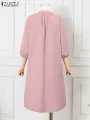 Women 3/4 Sleeve Split Hem Long Shirt Autumn Abaya Hijab Tops Tunic Fashion Islamic Clothing Solid Muslim Blouse. 