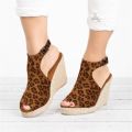 Cross border cut-out buckle cross-border wedge sandals European and American style suede fish mouth plus size sandals cutout hemp sole women's shoes.