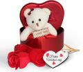 Heart Shaped Box Best Gift For Valentine, Red Scented Rose Soap Flower Petals & Soft Teddy Bear- Red Colour -Multi-Color - Gift Box. 