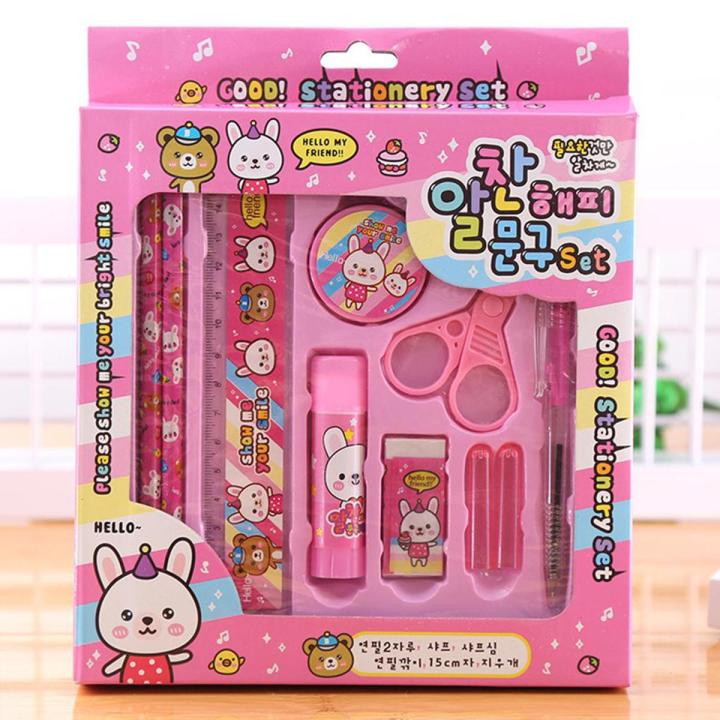 10pcs Kids Stationery Set For Girls and Boys-Pink