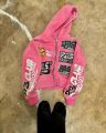 Fashion letter print design zipper oversized pink hoodie for men y2k high street popular hip-hop aesthetic baggy sweatshirt 2024. 