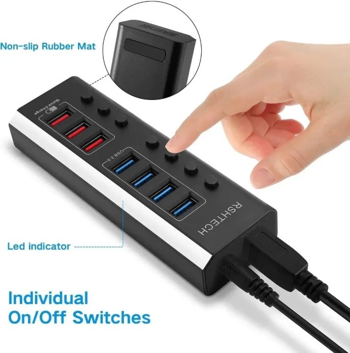 RSHTECH%20USB%20Hub%20Multi%20USB%20Splitter%207Ports%20Multiple%20Expander%203.0%20Hub%205Gbps%20Data%20Transfer%20QC3.0%2036W%20Individual%20On/Off%20Switches%20-%20Image%205