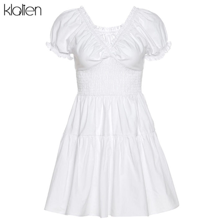 KLALIEN%20Fashion%20Elegant%20Solid%20White%20Dress%20Summer%20New%20Women%20Short%20Sleeve%20V%20Neck%20%20A-Line%20Dresses%20Party%20Vacation%20Street%20Wear%20-%20Image%202