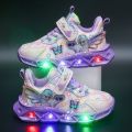 Fashion New Style Children Led Shoes Popular Brand Kids Girls Sneakers Disney Elsa Princess Lighting Shoes Casual Sports Shoes.