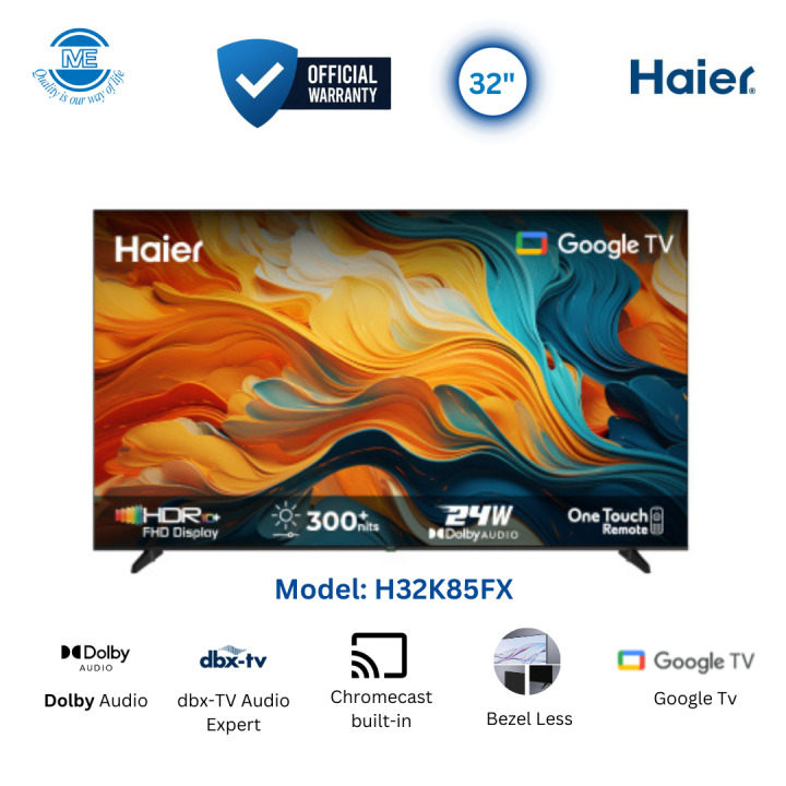 HAIER 32" Smart Immersive Bezel-Less Design with Google TV, Smart Voice Control, Free Delivery and Official Warranty | H32K85FX
