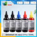 5x100ml Universal Dye Ink Refill for HP Canon Epson Brother Dell Deskjet Inkjet Printer, BK C M Y Bottle Tank Cartridge CISS Ink Luhuai CVC.