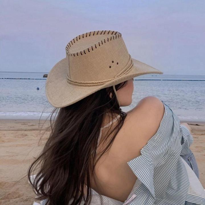 Summer Wide Brim Breathable Men's Sun-Shade Sun Hat Beach Travel Casual Hat Outdoor Knight Cowboy Hat