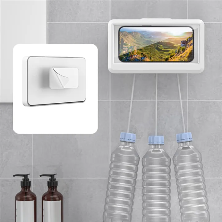Bathroom%20Mobile%20Phone%20Holder%20Waterproof%20Touchable%20Case%20Wall%20Mounted%20Kitchen%20Toilet%20Smartphone%20Storage%20Box%20Stand,%20White%20Plastic%20-%20Image%202