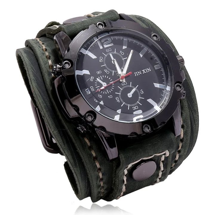 Sport Quartz Watches For Men Luxury Wristwatch 2022 Cowhide Watchband Punk Style Watch Male Wide Genuine Leather Bracelets Clock