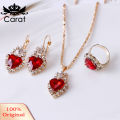 Carat Women Heart Shape Rhinestone Pendant Necklace Lever Back Earrings Ring Jewelry. 