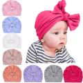 Accessories Baby Girl Cotton Turban Big Bow Hat Toddler Kids Head Wrap Newborn Beanie Solid Color Infant Bonnet Cap 0-2T.