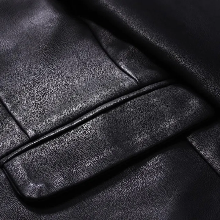 Black%20Single-button%20V-neck%20Blazer%20Jacket%20Men's%20Fashion%20Casual%20Coat%20PU%20Fabric%20Large%20Size%20M-5XL%20Outer%20Flap%20Pocket%20Decoration%20-%20Image%205