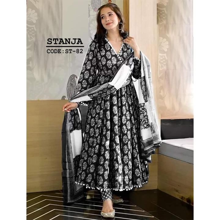 Cotton Fashionable stitched Gown designed long salwar kamez orna For Stylish Women / Girls ( 3 pcs )
