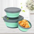 Folding Lunch Box Bowl Sets Silicone 3Pcs/Set Food Container Tableware Set Foldable Salad Bowl with Lid Portable. 