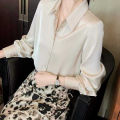 Stylish - Modern Vibe - Upscale Need - women white silk shirt tops lady long sleeve - Sensible - Must Have - Understated Sophistication.