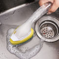Double Use Kitchen Cleaning Brush Long Handle Multifunctional DishWashing Sponge Automatic Liquid Dispenser Scrubber Lazy Tools 1Pcs. 