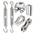 30 Turnbuckle M5 Wire Tensioner Set With Turnbuckle Wire Rope Clamp Thimbles Press Clamp For Tightening. 