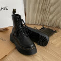 Minimalist Lace-up Combat Women Boots 5Cm Chunky Heel Platform Women Boots British Style Thick Sole Increase Height Casual Boots.