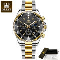 OLEVS 2870 silver gold green Men's Watch Quartz Waterproof Stainless Steel Analogue Business Multifunctional Design Calendar Chronograph - silver gold black. 