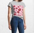 Couple Women And Men Red Kiss Print Lip Mark and white Hearts Pattern design Classic T-Shirt elbas.