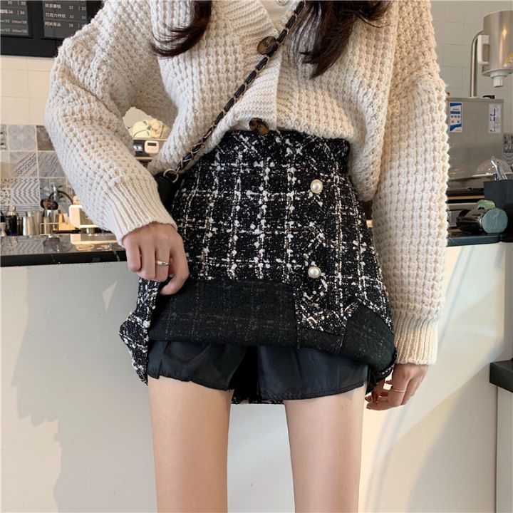 Vintage%20Plaid%20Tweed%20Skirts%20Thicken%20Women%202022%20Winter%20Elegant%20Single-Breasted%20Short%20Mini%20Skirt%20High%20Waist%20Female%20A-line%20Skirt%20-%20Image%203