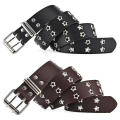 Adjustable Rivet Belt Trendy Double Buckle PU Leather Goth Belt Star Design Double Pin Belt for Men's Fashion Women's Fashion. 