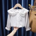 1-8 Years Toddler Kids Fashion Big Turn Down Collar Full Solid Color Tops Spring Autumn Baby Girls Long Sleeve Blouse Shirt. 