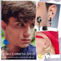 10 Pairs Magnetic Stud Earrings Stainless Steel Non Piercing Cross Dangle Hoop Earrings Unisex Clip on CZ Magnet Earring Set. 