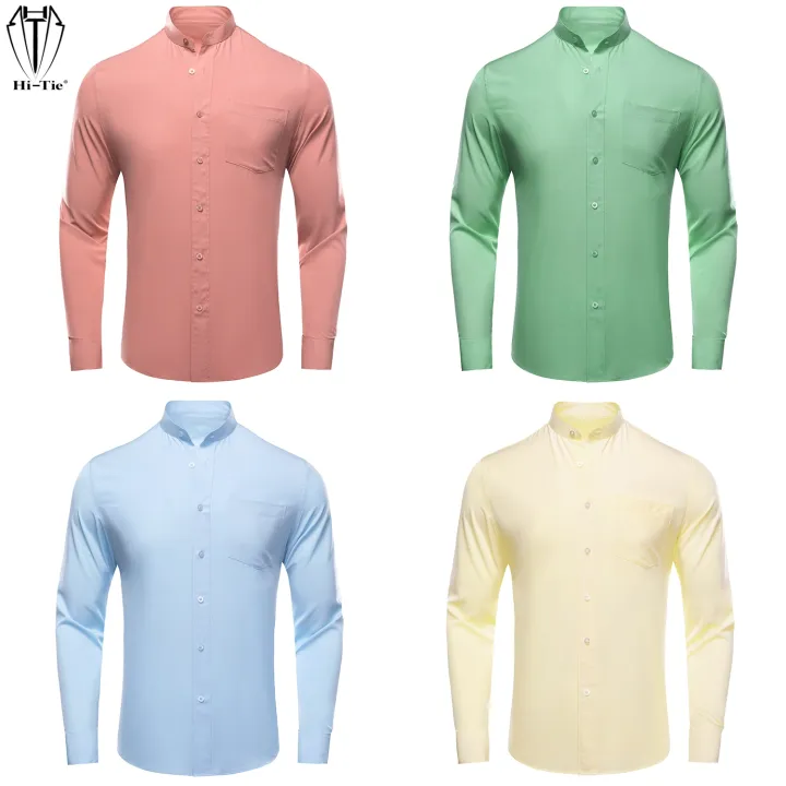 Hi-Tie%20Silk%20Mens%20Shirts%20Mandarin%20Collar%20Long%20Sleeve%20Jacket%20Shirt%20Soft%20Elegant%20Light%20Male%20Blouse%20Pink%20Green%20Yellow%20Black%20White%20-%20Image%203