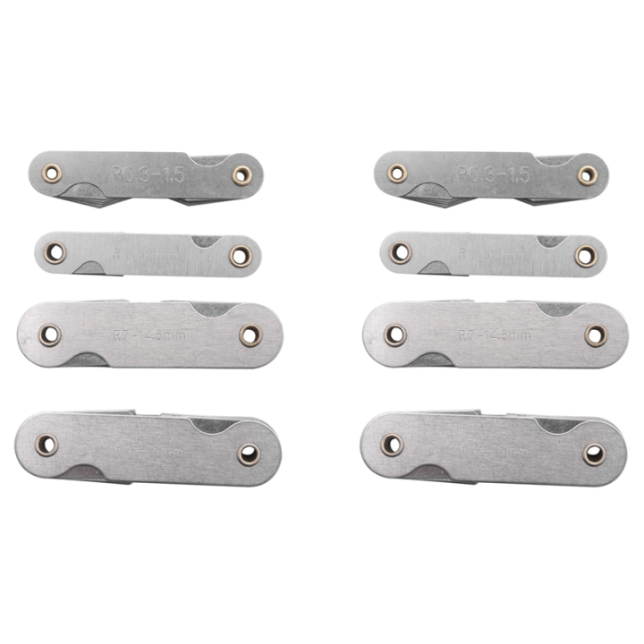 ICQURBT Radius Gauge Set,8Pcs Stainless Steel Radius Fillet Gauge Measuring Tool (R0.3-1.5/ R1-6.5/ R7-14.5/ R15-25)