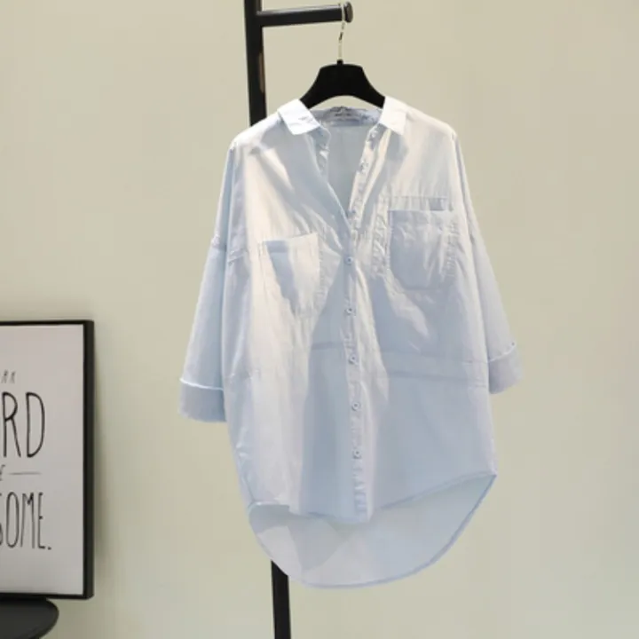 Double%20Pocket%20Front%20Short%20Back%20Long%20White%20Shirt%20for%20Women%202%20023%20Autumn%20Korean%20Style%20Loose%20Artistic%20bf%20Fashionable%20Casual%20Shirt%20-%20Image%203