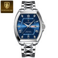 POEDAGAR Luxury Stainless Steel Watches for Man Luminous Waterproof Date Week Men Watch Tonneau Case Men's Quartz Watches. 