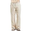 Summer Men Solid Color Linen Multi-Pocket Straight Casual Pants Plus Large Size Breathable Comfortable Drawstring Loose Trousers. 