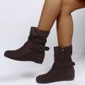 Frosted Ankle Boots Women Soft Leather Pleated New Fall Winter 2024 Warm Boots Non-slip Comfy Purple Plus Size 43 Women's Boots.