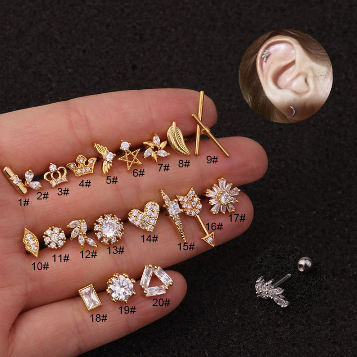 2020 New 1Pc 20g Stainless Steel Ear Piercing Earring Crystal Cz