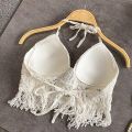 Boho Beach Holiday Camisole Halter Women Crochet Knit Swimsuit Bra Backless Vest Hollow Tassel Tank Top Women's Crop Tops.