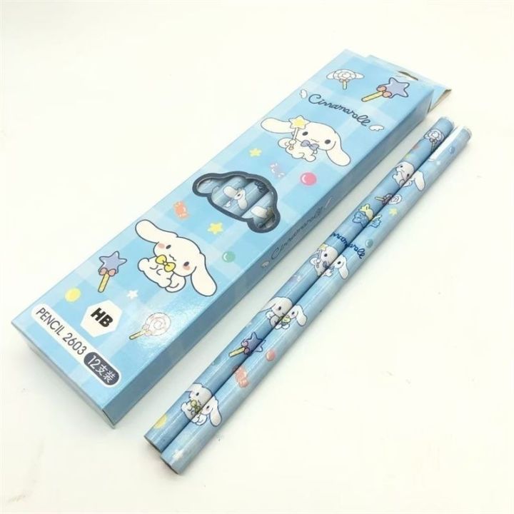 12 Pieces/set Sanrio Pencil Cute Hello Kitty Kuromi Cinnamoroll My Melody Students Stationery HB Black Write Draw School Children Boxed PenGift