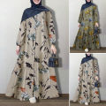ZANZEA Muslimah Women Muslim Kaftan Arab Button Full Length Loose Basic Maxi Shirt Dress. 