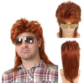 OUCEY Short Synthetic Hair Wigs For Men Natural Wavy Red Wig With Bangs Cosplay Wigs Male Curly Hair Fluffy Nightclub Bar Wig. 