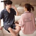 Button Lovers Pijamas Fashion His and Hers Shorts Sleepwear Summer Japanese Kimono Style Turn-down Collar Cotton Couple Pajamas. 