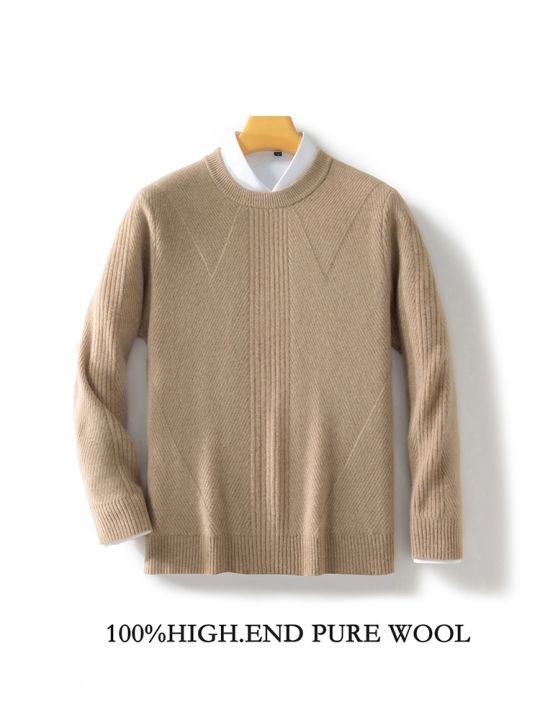 Men's%20New%20Cashmere%20Sweater%20Round%20Neck%20Long%20Sleeve%20Pullover%202024%20Autumn/Winter%20100%25%20Merino%20Wool%20Knit%20Solid%20Color%20Sweater%20Clothing%20-%20Image%202